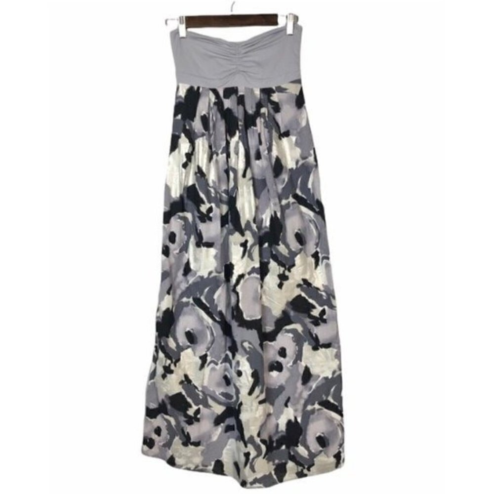 Susana Monaco Purple & Gray Strapless Rose Floral A-Line Maxi‎ Dress 2